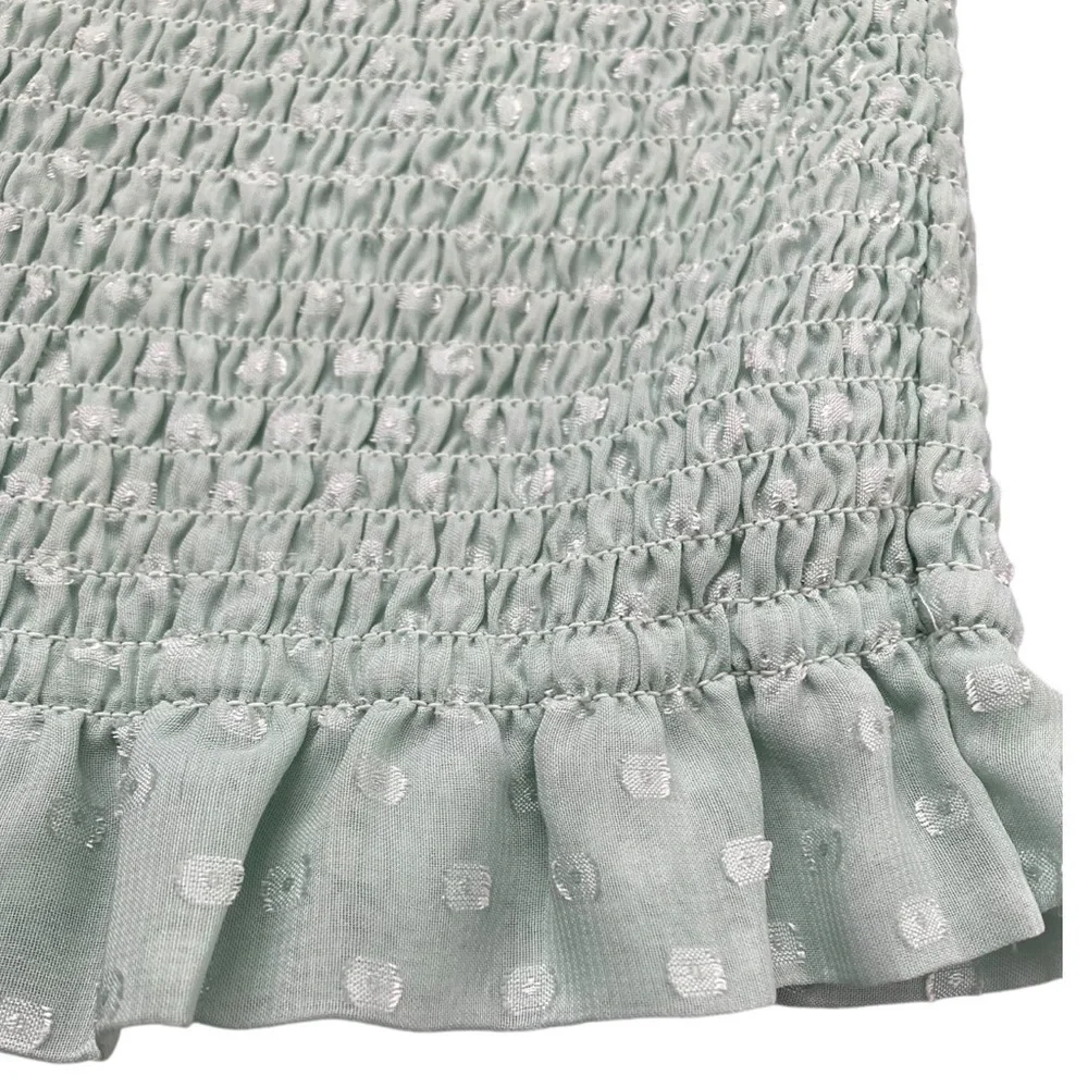 Laundry by Shelli Segal mint seafoam green smocked polka dot blouse with ruffles - Picture 3 of 8
